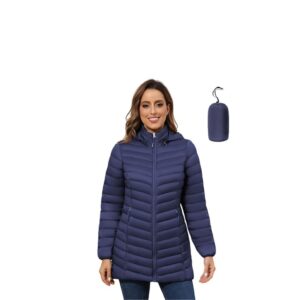 Women's Packable Puffer Jacket - Lightweight Winter Warm Long Quilted Puffer Coat with Detachable Hood
