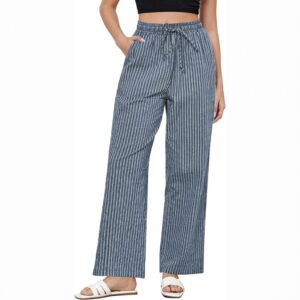 Women’s Cotton Linen Summer Palazzo Pants – Flowy Wide Leg Beach Trousers with Pockets