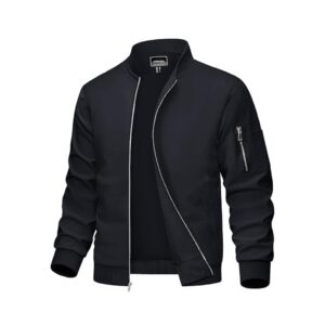 Men's Bomber Jacket Spring Thin Lightweight Casual Windbreaker Multi-Pocket Full-Zip Varsity Baseball Jacket