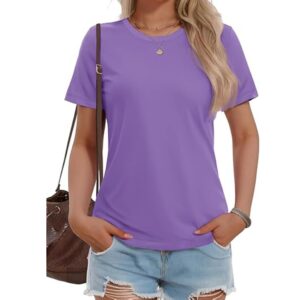Women’s Short Sleeve T Shirts Cotton Summer UPF 50+ Crew Neck Casual Tops Trendy Solid Color Basic Tees