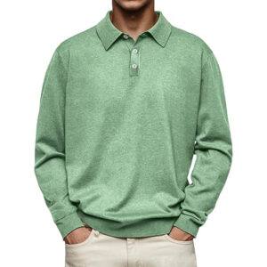 Mens Casual Knit Polo Collared Sweatershirt Business Fall Winter Long Sleeve Solid Color Color versatile Top