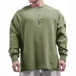 Men’s Long Sleeve Waffle Knit Sweatshirt – Loose Fit Crewneck Pullover for Casual & Workout Wear