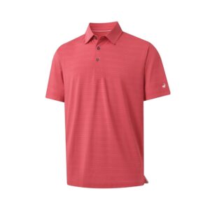 Men’s Dry Fit Heather Stripe Golf Polo Shirt – Moisture Wicking, Lightweight, and Breathable Performance Polo (Red)