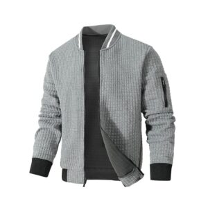 Men's Bomber Jacket Spring Thin Lightweight Casual Windbreaker Multi-Pocket Full-Zip Varsity Baseball Jacket (Grey)