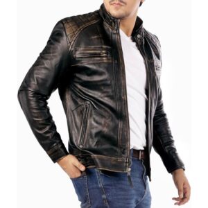 Diamond Style Lambskin Leather Jacket Men – Premium Leather Café Racer Vintage Look Motorcycle Jacket Men