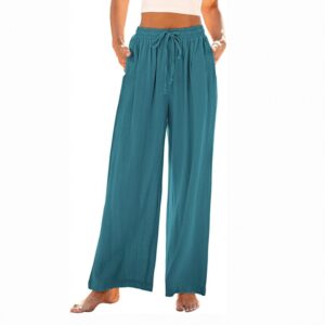Wide Leg Linen Pants for Women – High Waisted, Flowy, Pull-On Palazzo Trousers