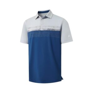 Men’s Dry Fit Heather Stripe Golf Polo Shirt – Moisture Wicking, Lightweight, and Breathable Performance Polo (Blue)