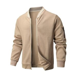 Men's Bomber Jacket Spring Thin Lightweight Casual Windbreaker Multi-Pocket Full-Zip Varsity Baseball Jacket (Brown)